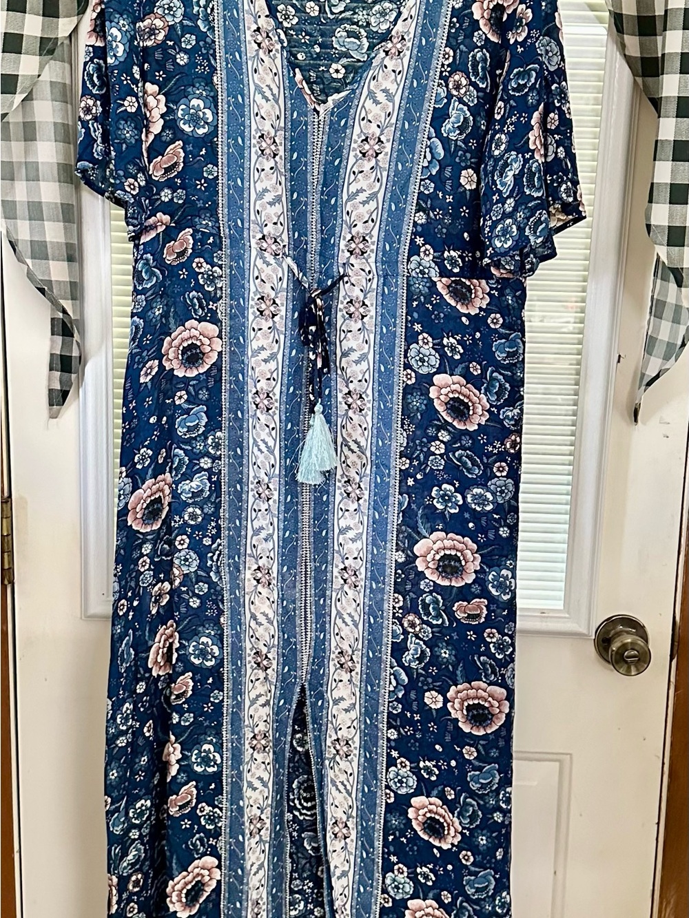 Cupshe Navy Floral Boho Maxi Dress with Pink Accents